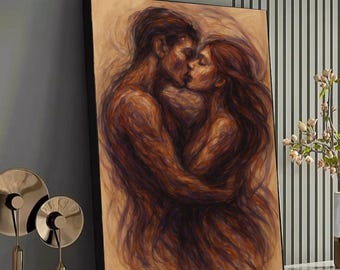 Passionate Embrace Canvas Wall Art, Romantic Couple Painting, Intimate Love Art, Sensual Home Decor, Emotional Expression Canvas