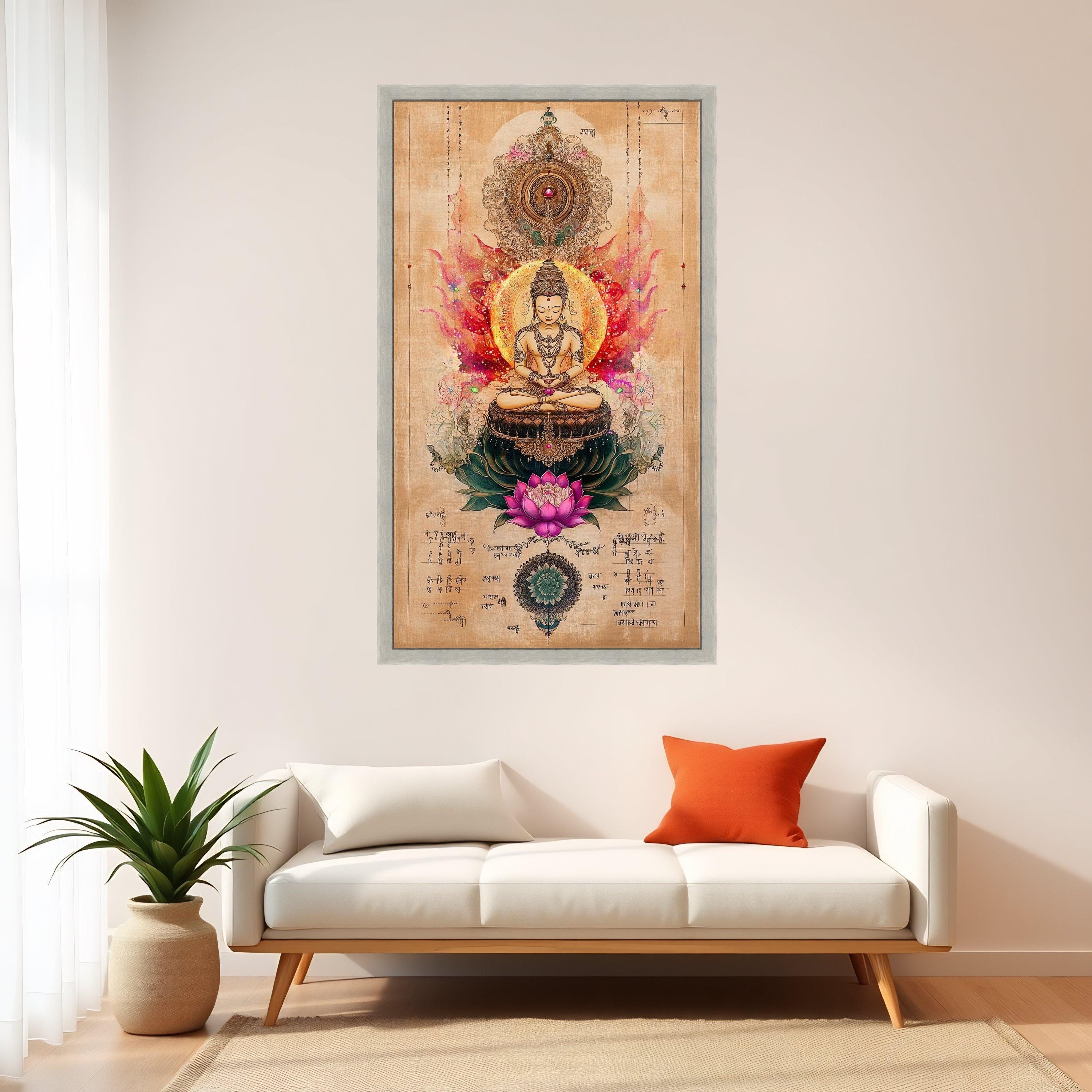 Meditative Buddha Canvas Wall Art, Lotus Flower Spiritual Decor ...
