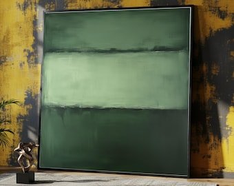 Lienzo decorativo abstracto moderno en verde, estilo Mark Rothko, pintura minimalista de bloques de color, decoración contemporánea en lienzo, listo para colgar.