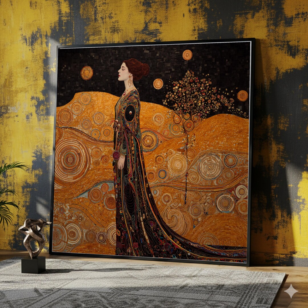 Gustav Klimt Portrait Canvas, Elegant Woman Art Print, Golden Abstract ...