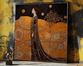 Gustav Klimt Portrait Canvas, Elegant Woman Art Print, Golden Abstract Wall Art, Decorative Canvas for Home, Modern Art Decoration