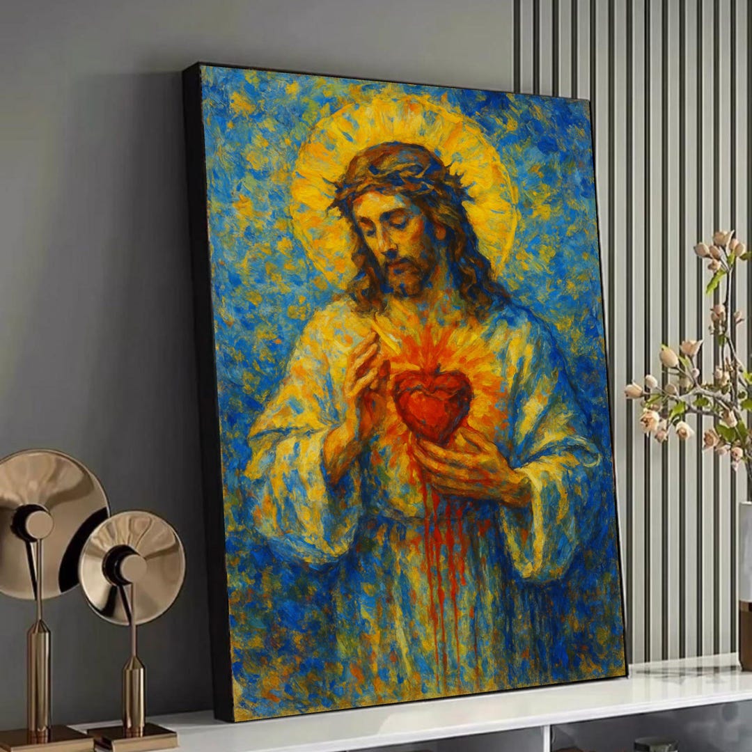 Sacred Heart of Jesus Christian Wall Art Canvas Print, Crown of Thorns ...