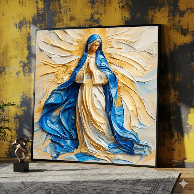 Virgin Mary Blue Robe Christian Wall Art Canvas Print, Blessed Mother ...