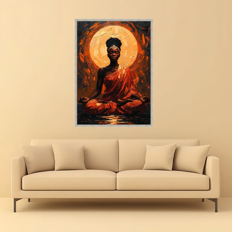 Meditative Woman in Orange Robe Canvas, Spiritual Abstract Art ...