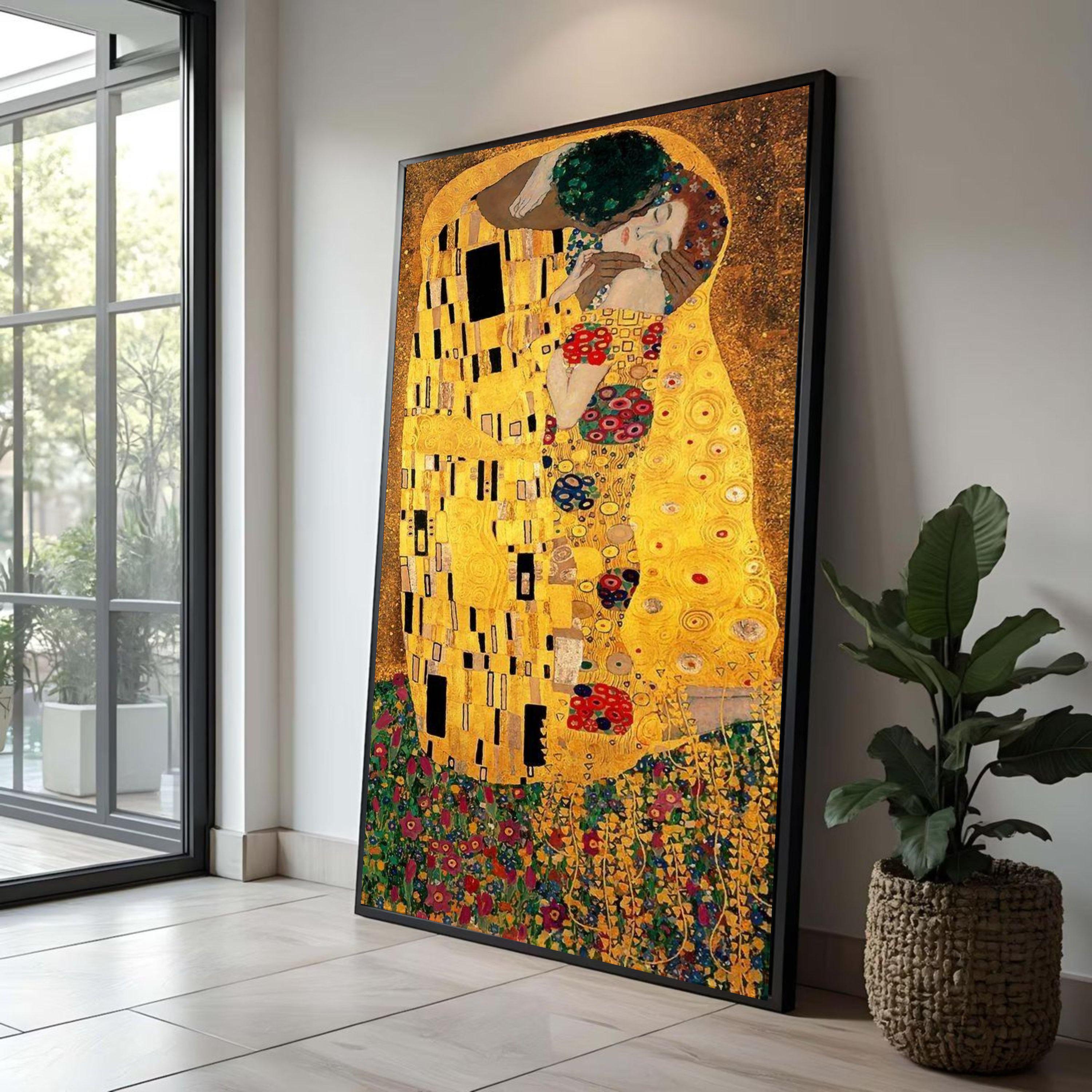 Tableau Toile Gustav Klimt “Abbraccio” – Reproduction Sur Cadre Bois, Personnalisable, Fait Main En Italie