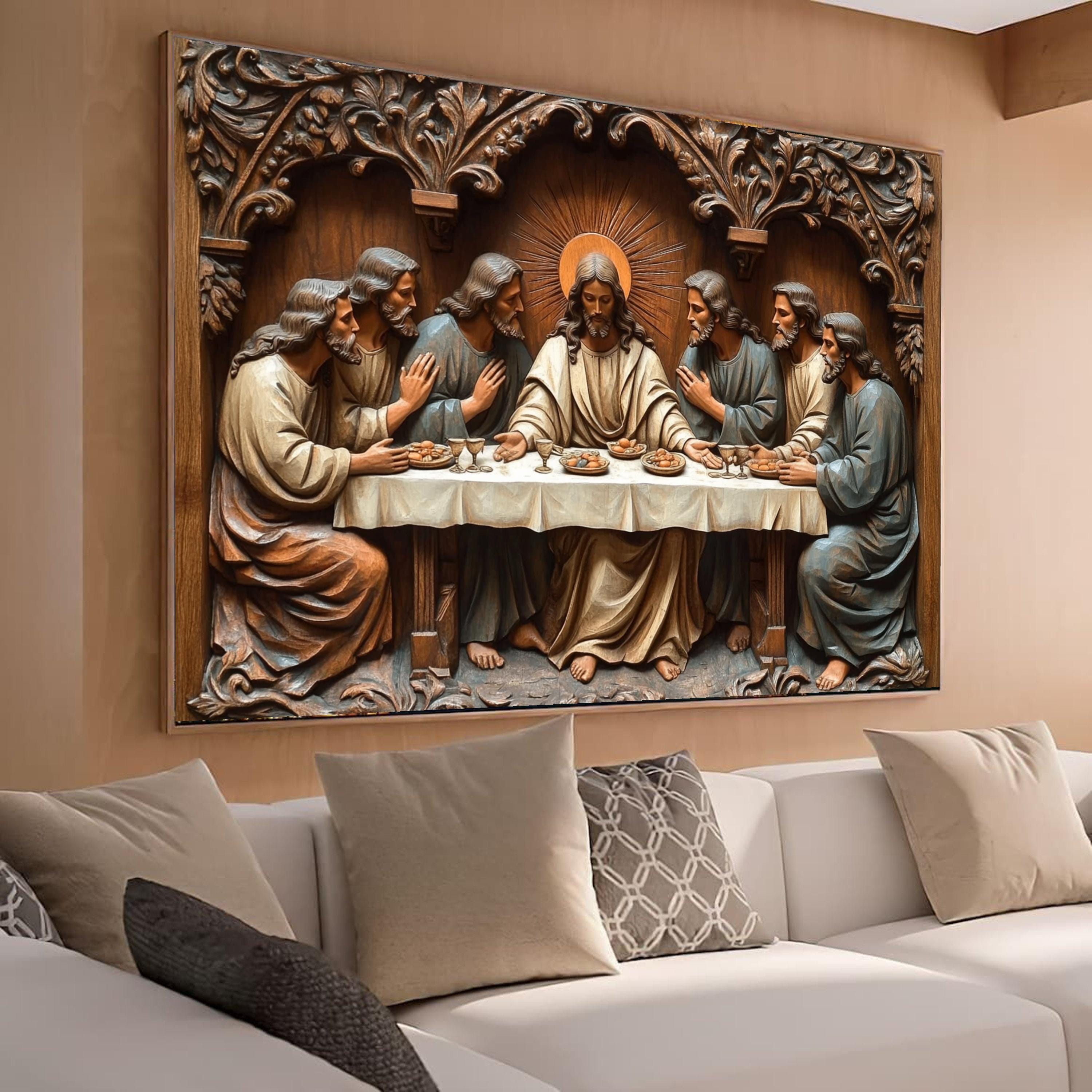 The Last Supper Wood Carving Canvas, Religious Wall Art, Christian ...