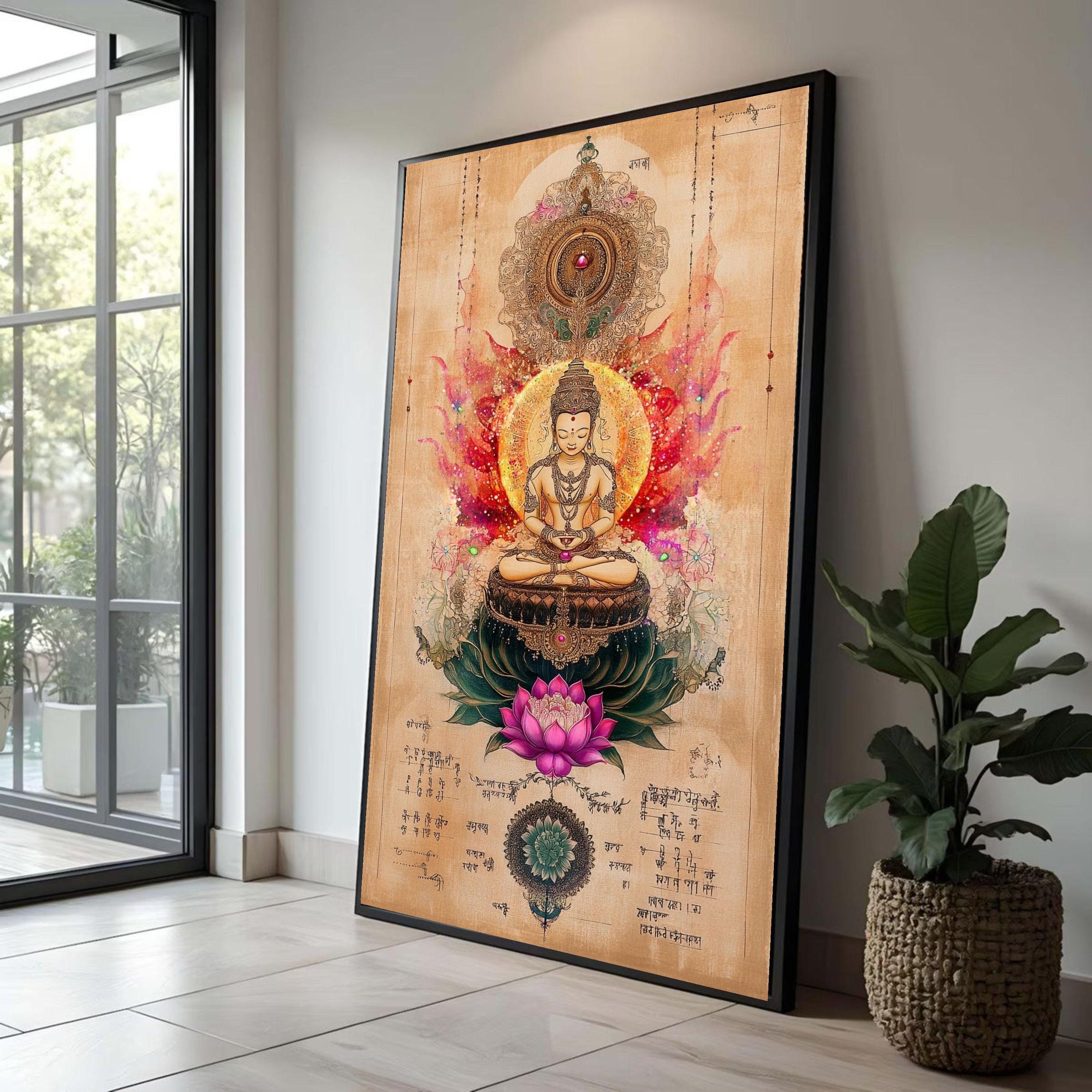 Meditative Buddha Canvas Wall Art, Lotus Flower Spiritual Decor ...
