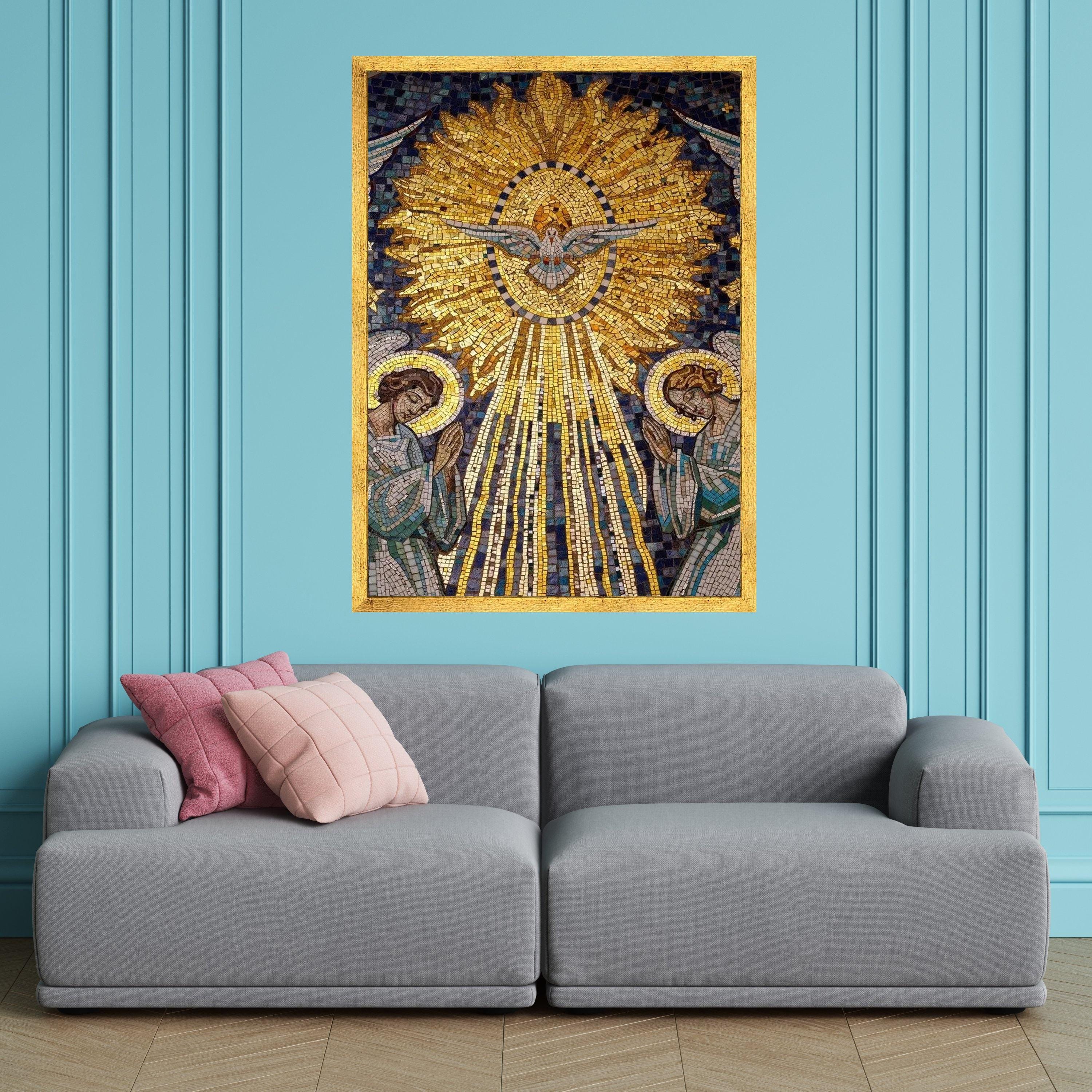 Holy Spirit Mosaic Canvas Wall Art, Religious Dove and Angels Canvas ...