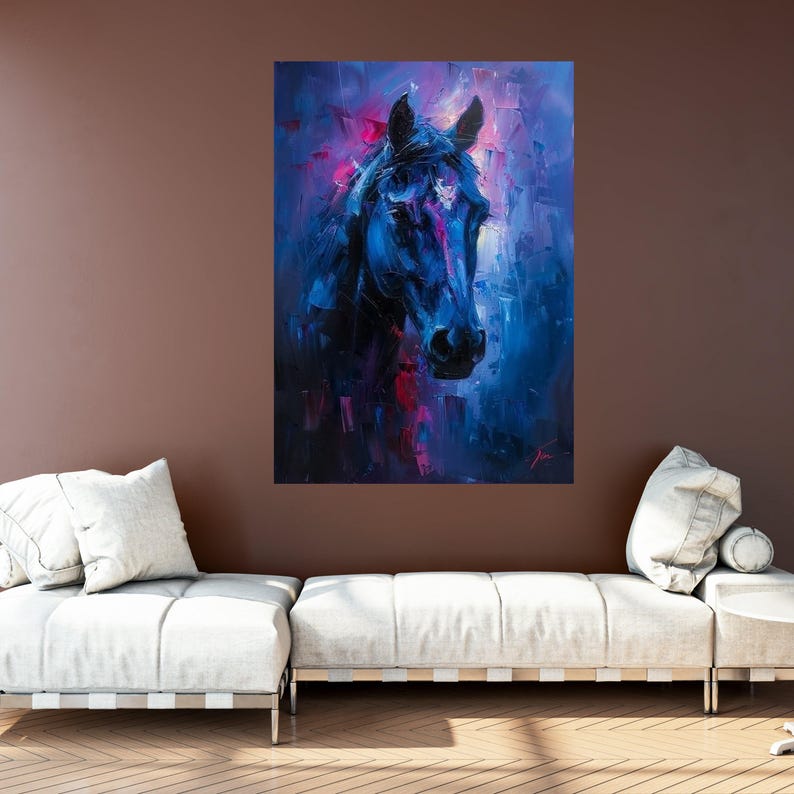 Abstract Blue Horse Canvas, Modern Animal Wall Art, Equine Portrait ...