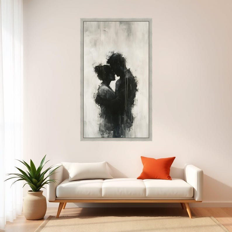 Abstract Intimate Connection Frame Romantic Embrace Silhouette Canvas, Black and White Love Art, Couple ...