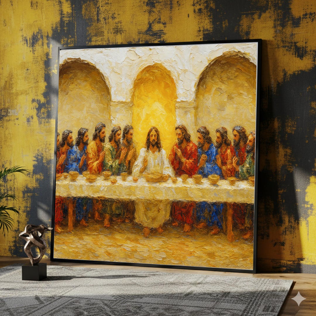 The Last Supper Canvas Wall Art, Jesus and Disciples Religious Painting ...