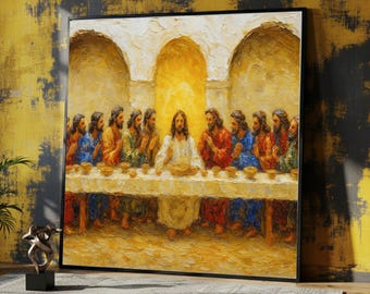 Art mural sur toile La Cène, peinture religieuse Jésus et ses disciples, décoration d'intérieur chrétienne, oeuvre d'art spirituelle sur toile, prêt à accrocher