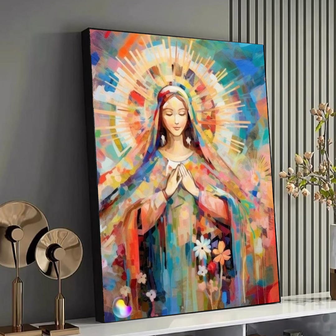 Colorful Virgin Mary Canvas Wall Art, Spiritual Religious Painting ...