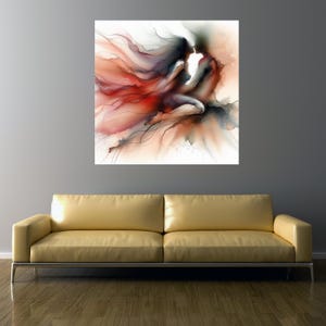 Abstract Couple Embrace Canvas, Romantic Wall Art, Sensual Love Painting, Modern Home Decor, Fluid Ink Art Print, Intimate Canvas Design image 6