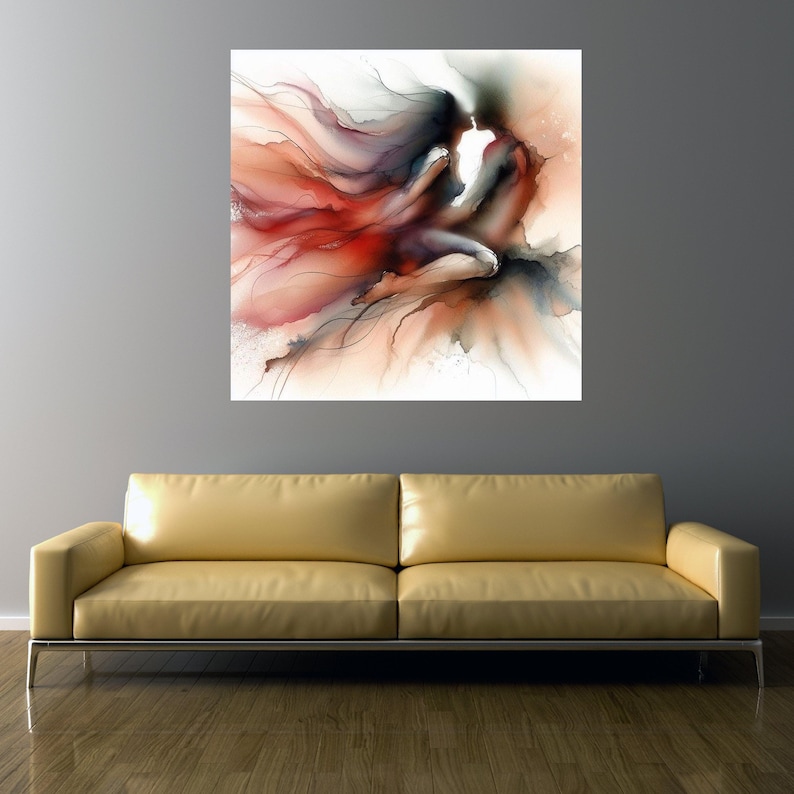Abstract Couple Embrace Canvas, Romantic Wall Art, Sensual Love Painting, Modern Home Decor, Fluid Ink Art Print, Intimate Canvas Design image 6
