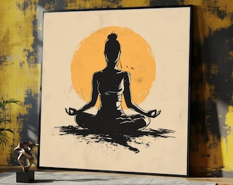 Meditative Silhouette Canvas Wall Art, Yoga Pose Artwork, Zen Meditation Decor, Spiritual Wellness Canvas, Relaxation Room Decoration