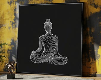 Minimalist Meditation Pose Canvas Wall Art, Modern Line Art, Zen Yoga Decor, Mindfulness Illustration, Black and White Canvas Design
