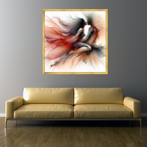 Abstract Couple Embrace Canvas, Romantic Wall Art, Sensual Love Painting, Modern Home Decor, Fluid Ink Art Print, Intimate Canvas Design image 3