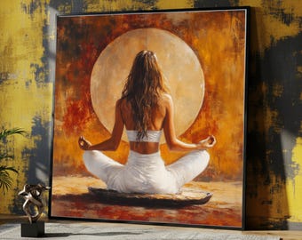 Meditative Yoga Pose Canvas, Woman in White Clothing Wall Art, Spiritual Zen Decor, Boho Meditation Canvas, Relaxation Room Decoration