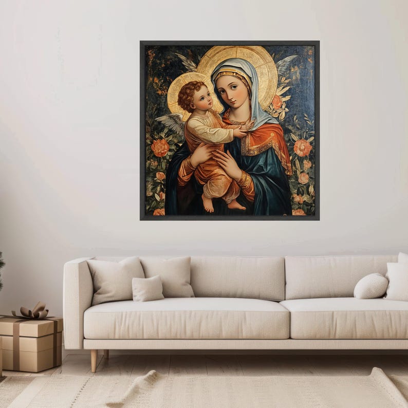 Madonna and Child Canvas Wall Art, Religious Icon Painting, Virgin Mary ...