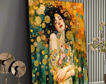 Lienzo con retrato abstracto de mujer de Gustav Klimt, arte mural artístico moderno, lienzo decorativo para el hogar, pintura contemporánea colorida