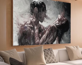 Intimate Embrace Canvas Wall Art, Romantic Couple Painting, Sensual Love Artwork, Expressionist Home Decor, Bedroom Wall Canvas