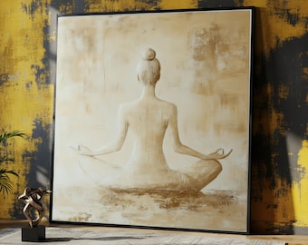 Serene Yoga Pose Canvas, Meditative Woman Wall Art, Neutral Toned Abstract Decor, Spa and Wellness Canvas, Relaxation Art Print