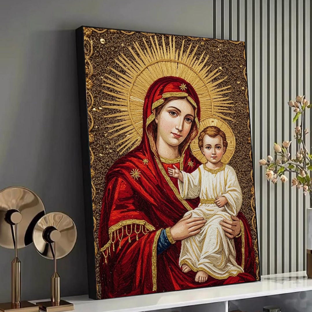 Virgin Mary and Baby Jesus Canvas, Religious Icon Wall Art, Christian ...