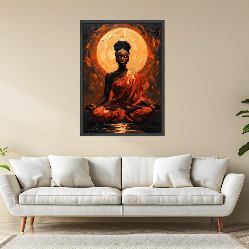 Meditative Woman in Orange Robe Canvas, Spiritual Abstract Art ...