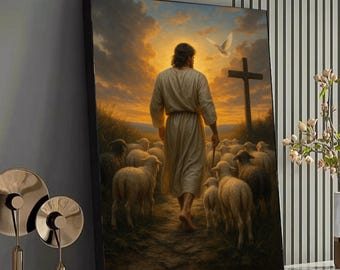 Jesus the Good Shepherd Christian Wall Art, Faith Religious Canvas Print, Biblical Art Decor, Christian Home Wall Decor