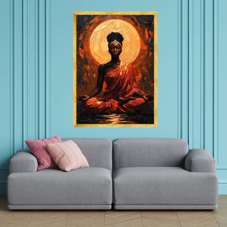 Meditative Woman in Orange Robe Canvas, Spiritual Abstract Art ...