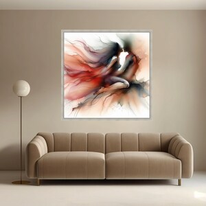 Abstract Couple Embrace Canvas, Romantic Wall Art, Sensual Love Painting, Modern Home Decor, Fluid Ink Art Print, Intimate Canvas Design image 4
