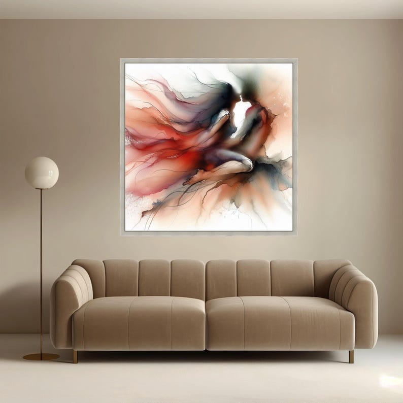 Abstract Couple Embrace Canvas, Romantic Wall Art, Sensual Love Painting, Modern Home Decor, Fluid Ink Art Print, Intimate Canvas Design image 4
