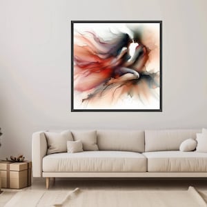 Abstract Couple Embrace Canvas, Romantic Wall Art, Sensual Love Painting, Modern Home Decor, Fluid Ink Art Print, Intimate Canvas Design image 2