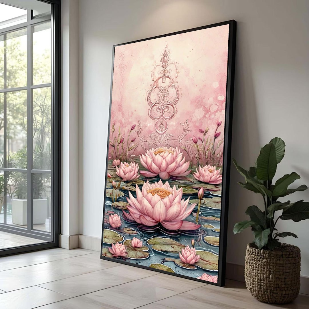 Tranquil Pink Lotus Flowers Canvas, Water Lily Pond Wall Art, Floral ...
