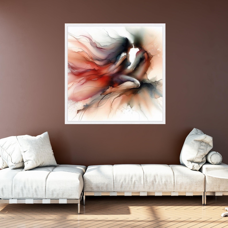 Abstract Couple Embrace Canvas, Romantic Wall Art, Sensual Love Painting, Modern Home Decor, Fluid Ink Art Print, Intimate Canvas Design image 5