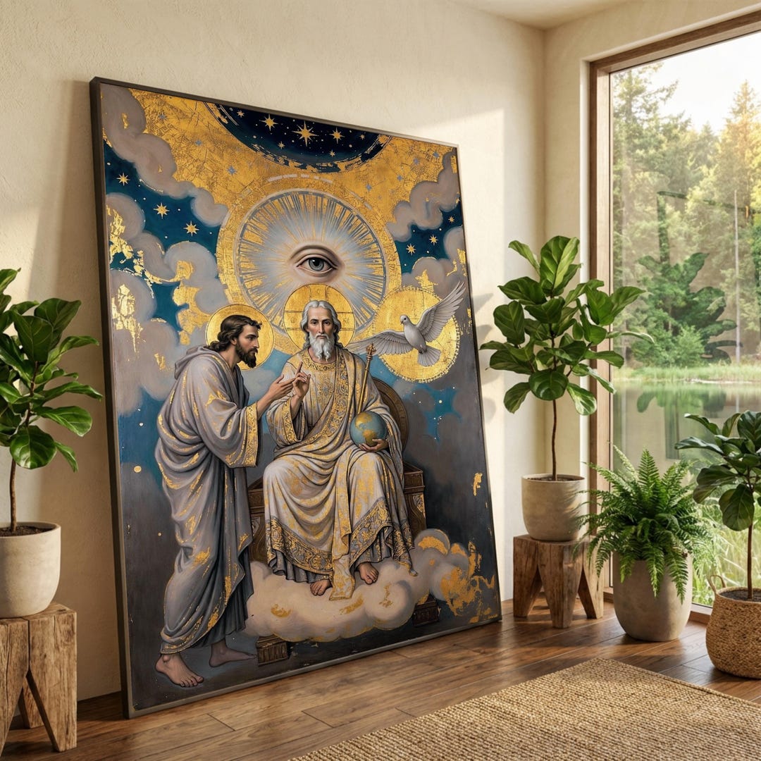 Sacred Trinity Canvas Wall Art, Religious Christian Icon Painting, God ...