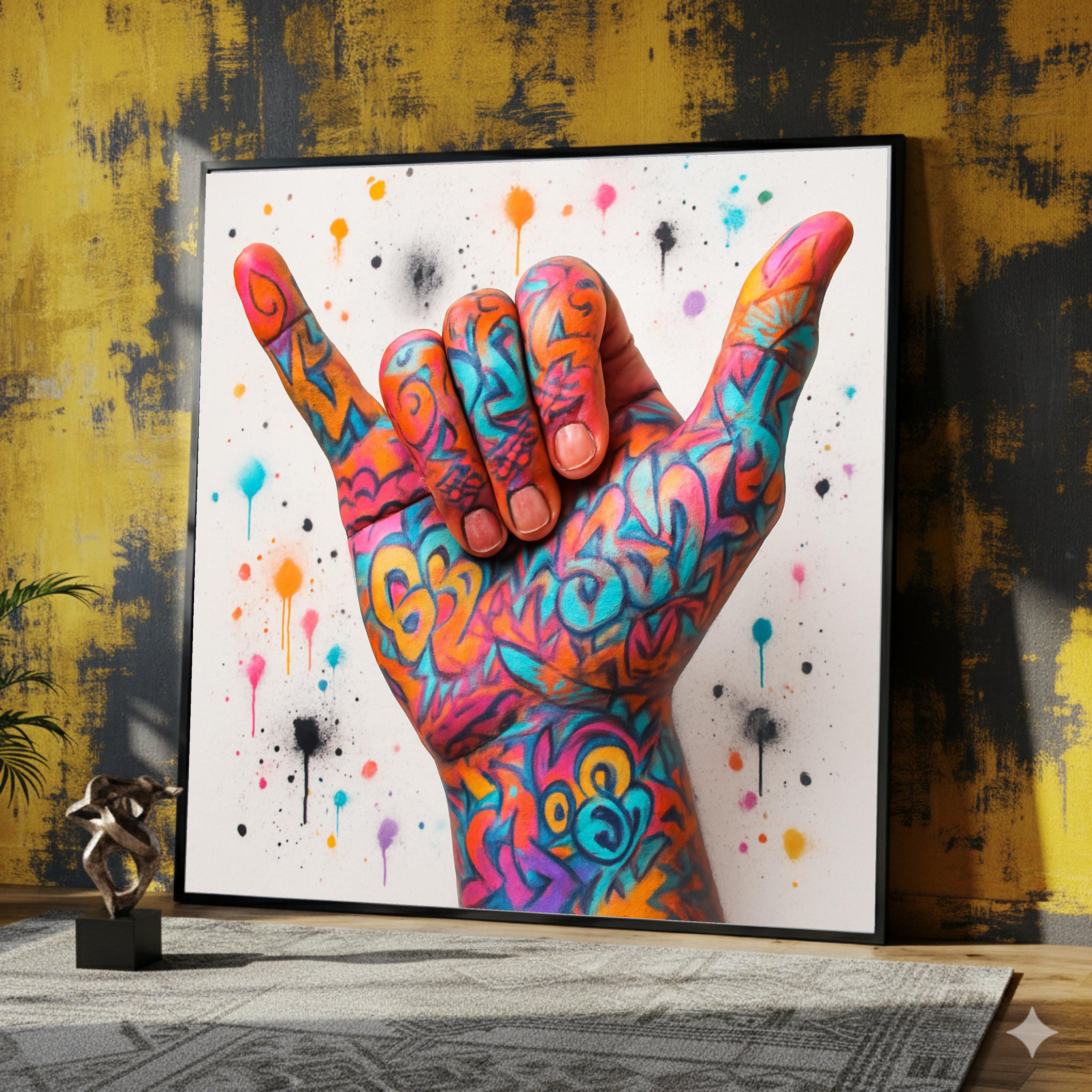 Colorful Graffiti Hand Art Canvas, Urban Wall Decor, Abstract