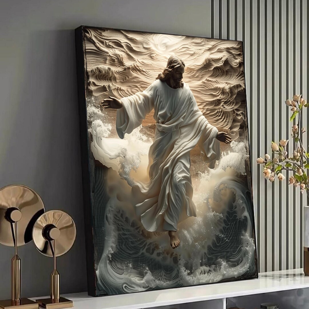 Jesus Walking on Water Canvas Wall Art, Religious Christian Decor ...