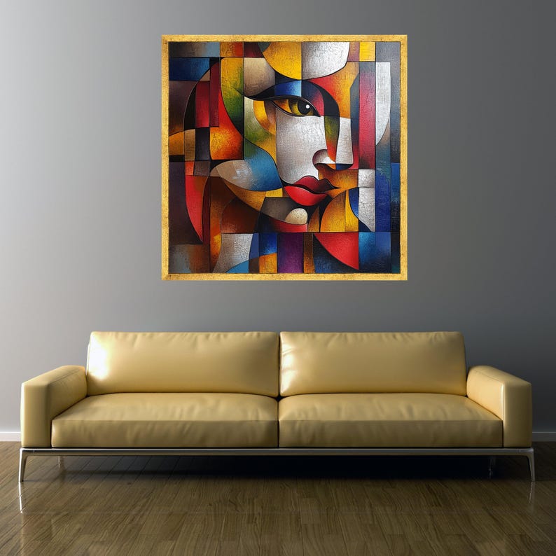 Abstract Woman Face Canvas Wall Art, Modern Cubism Portrait, Colorful ...