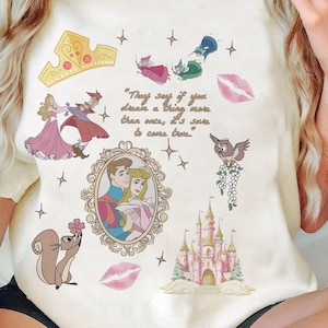 Vintage Kokette Bogen Disney Aurora Prinzessin Shirt, Dornröschen Tshirt, Disneyland Familienurlaub 2025 Reise, Es war einmal, ein Traum-T-Shirt