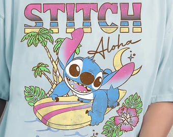 Retro Disney Stitch Aloha Tropic Shirt, Aloha Lilo & Stitch Vintage Tshirt, Disney Summer Holiday Matching Trip, WDW Magic Kingdom