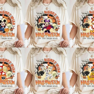 Camiseta vintage de Halloween en alta mar, camiseta de Mickey y sus amigos para Halloween, Disney Wish Dream Magic, crucero familiar de Disney para Halloween