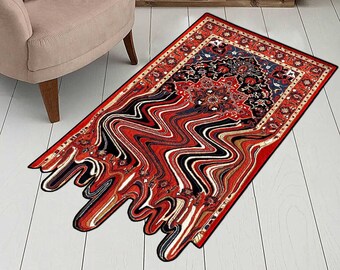 Melting oriental design rug, irregular shaped rug, psychedelic irregular shaped rug, melting rug, custom rug, persian melting rug, area rug