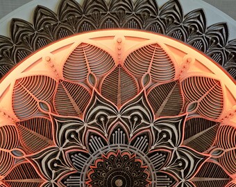 LED Mandala Wall Light 3D Layered Decor Backlit Boho Sacred Geometry Modern Home Gift
