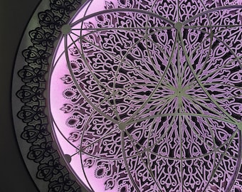 3D Layered Mandala Wall Light, Boho Sacred Geometry Decor, Ambient LED Art