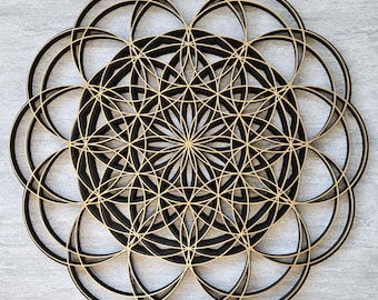 Sacred Geometry Mandala Wall Art – Multilayer Laser Cut Wooden Decor, Spiritual Boho Home Gift