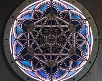 Metatron Cube Mandala 3D LED Wall Light, Layered Sacred Geometry Art, Meditation Decor