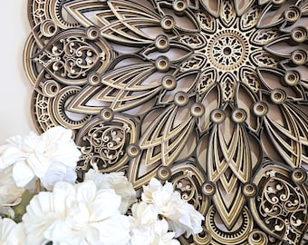 Floral Mandala Wall Decor Wooden Sacred Geometry Boho Wall Art Meditation Gift. Small Sizes