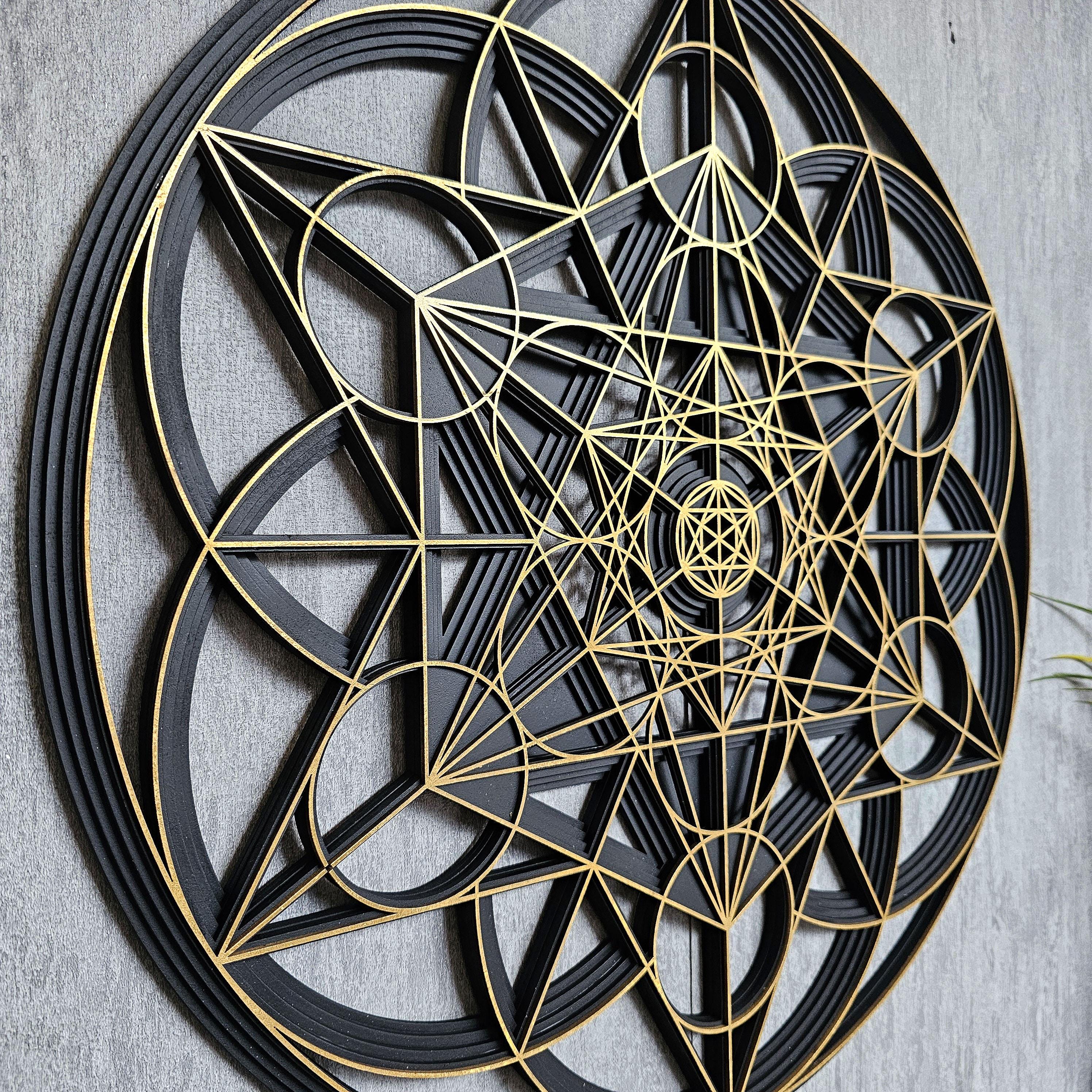 Metatron's Cube Wall Art • Layered Mandala • Hand-painted Geometric ...
